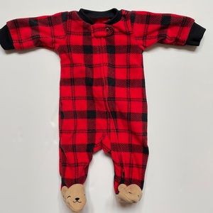 EUC Carter’s Sleep and Play Preemie Fleece 2 way zip Buffalo Plaid